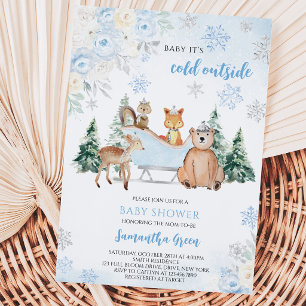 Convite Chá de fraldas de Woodland Azul