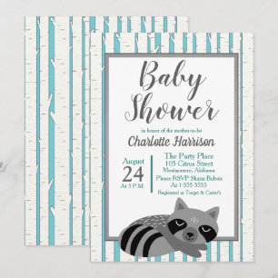 Convite Chá de fraldas de Woodland Raccoon & Birch Trees
