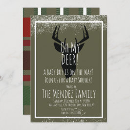 Convite Chá de fraldas de Xadrez de veados de Natal nevado