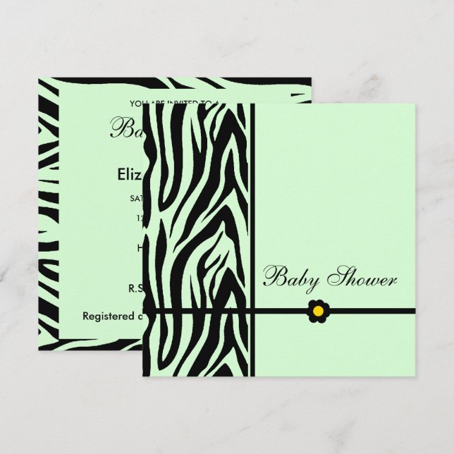 Convite Chá de fraldas de Zebra Negra e Verde (Frente/Verso)