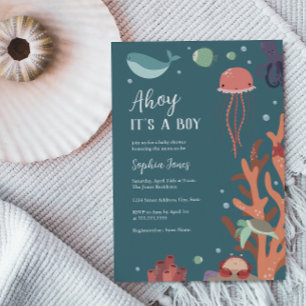 Convite Chá de fraldas debaixo do mar Ahoy é um menino