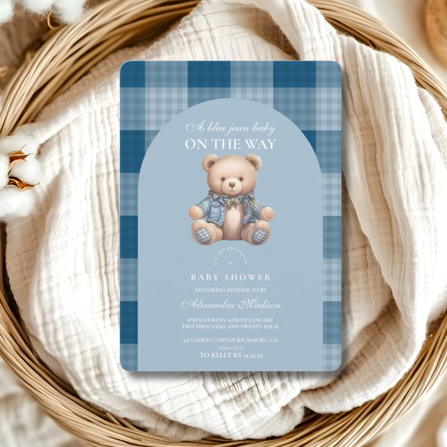 Convite Chá de fraldas Denim Teddy Bear (Criador carregado)