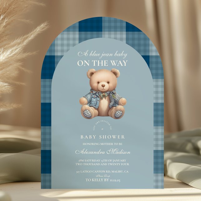 Convite Chá de fraldas Denim Teddy Bear (Criador carregado)