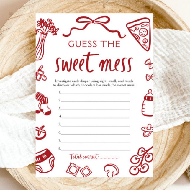 Convite Chá de fraldas Desenhado À Mão Adivinha O Jogo Da  (Hand Drawn Baby Shower Guess The Sweet Mess Game)