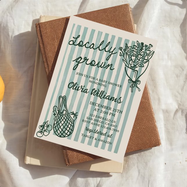 Convite Chá de fraldas Desenho da Mão Cultivado Localmente (Criador carregado)