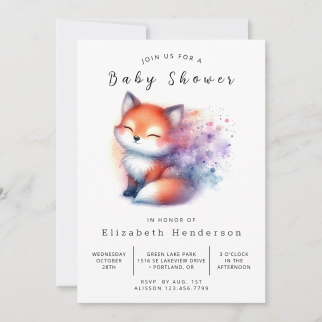 Convite Chá de fraldas Design Fox Vibes Natural (Frente)