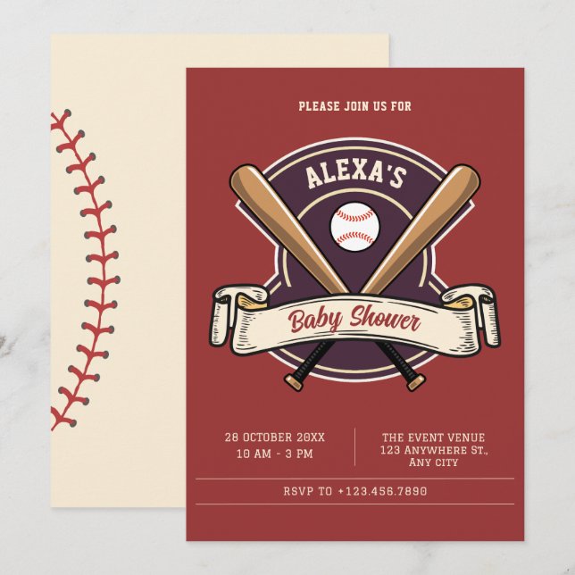 Convite Chá de fraldas desportivo de baseball com retrato  (Frente/Verso)