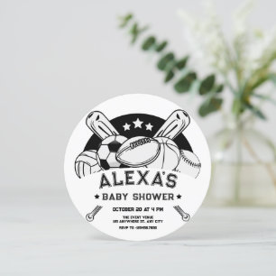 Convite Chá de fraldas desportivo preto e branco