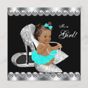 Convite Chá de fraldas Diamond Teal Blue Black Brechfast