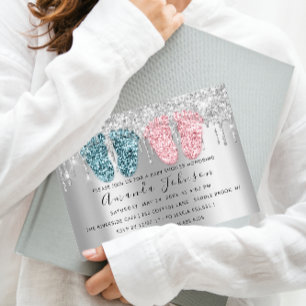 Convite Chá de fraldas Dica Cinza De Prata Garota Gêmea