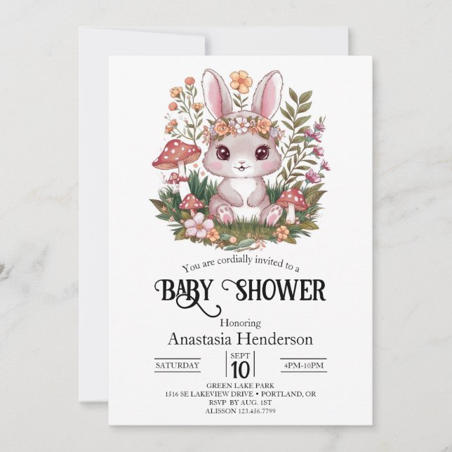 Convite Chá de fraldas digital coelho colorido (Frente)
