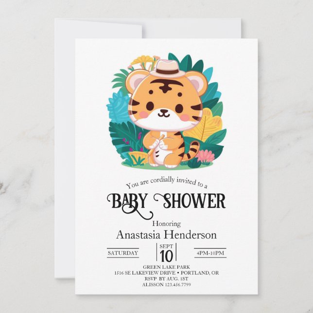 Convite Chá de fraldas digital de pequeno Tigre Encantado (Frente)