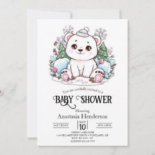 Convite Chá de fraldas digital de Urso Polar de inverno bo