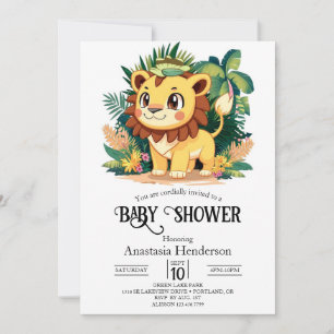 Convite Chá de fraldas digital do Leão Whimsical Pastel