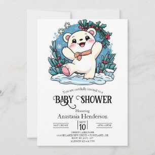 Convite Chá de fraldas digital do Urso Polar bonito