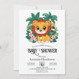 Convite Chá de fraldas digital Whimsical Dreamy Lion