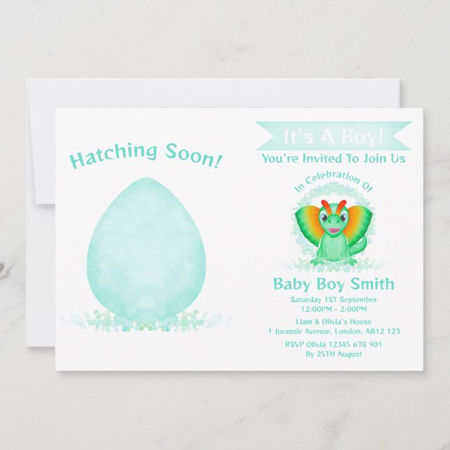 Convite Chá de fraldas Dino Watercolor Dinosaur (Frente)