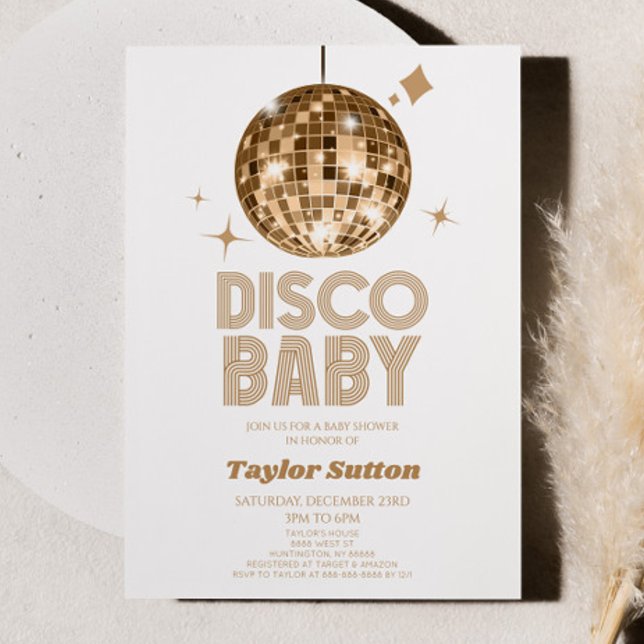 Convite Chá de fraldas 'Disco Baby' da Bola Disco Dourada (Criador carregado)