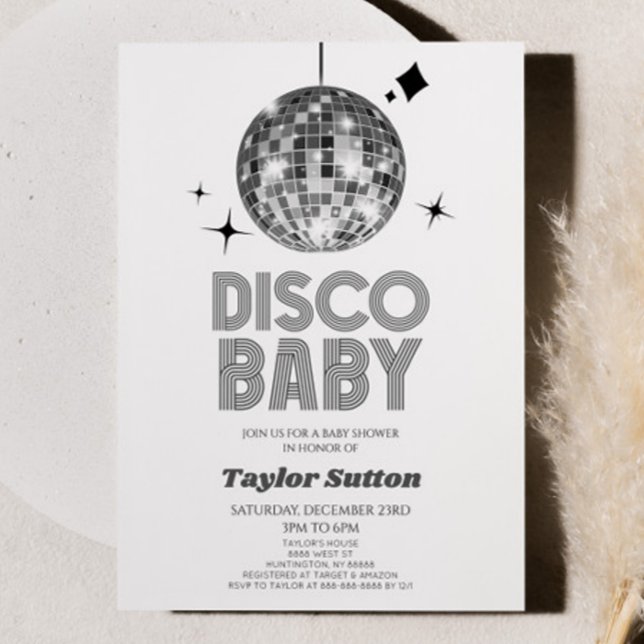 Convite Chá de fraldas 'Disco Baby' da Silver Disco Ball (Criador carregado)