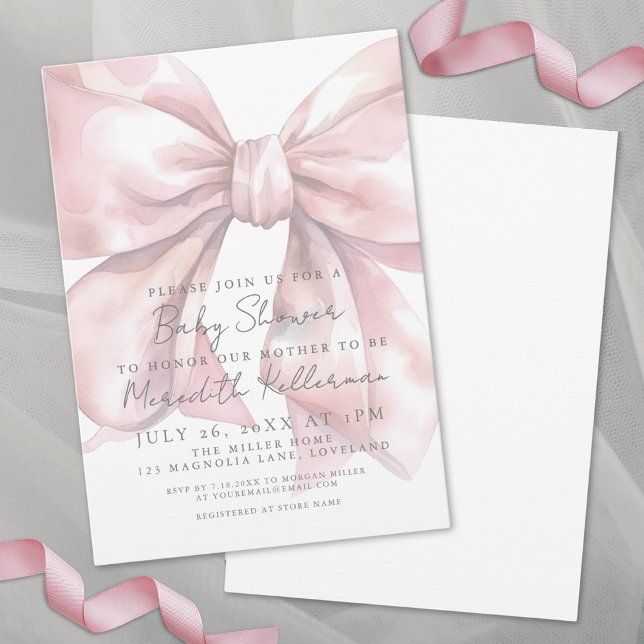 Convite Chá de fraldas do Arco rosa coquette (Coquette Pink Bow Baby Shower Invitation)