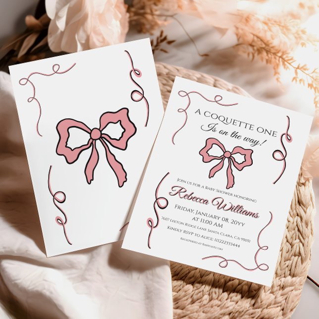 Convite Chá de fraldas do Arco rosa do coquete de mão retr (Criador carregado)