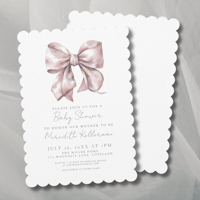 Convite Chá de fraldas do Arco rosa pálido (Blush Pink Bow Baby Shower Invitation)