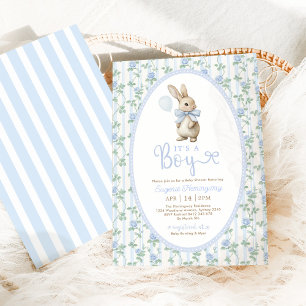 Convite Chá de fraldas do Balão de Arco Azul Vintage Bunny