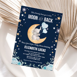 Convite Chá de fraldas do balão de elefante azul Lua e cau