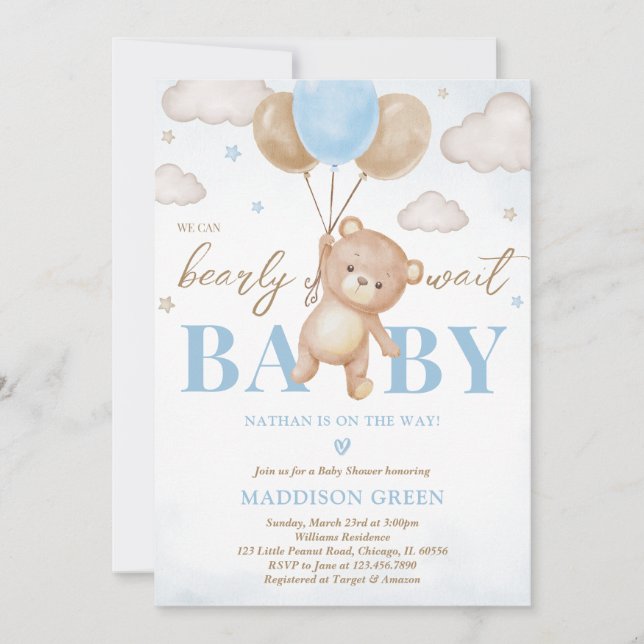 Convite Chá de fraldas do Balão do Urso Azul (Frente)