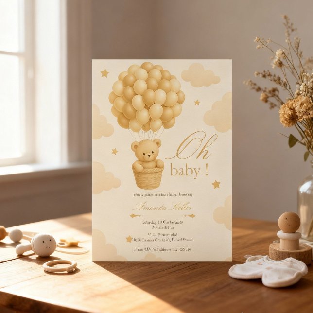 Convite Chá de fraldas do Balão do Urso de Teddy (Criador carregado)