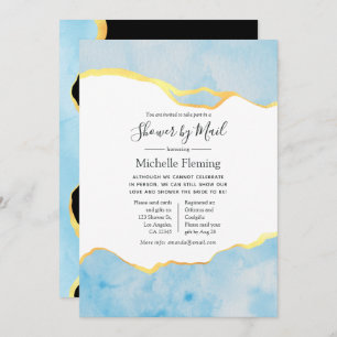 Convite Chá de fraldas do Bebê Azul e Dourado Agate Boy po