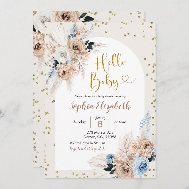 Convite Chá de fraldas do bebê bebee-olá-olá (Frente/Verso)