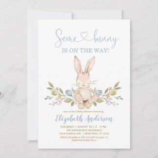 Convite Chá de fraldas do Boho Bunny Rabbit Blue Boy