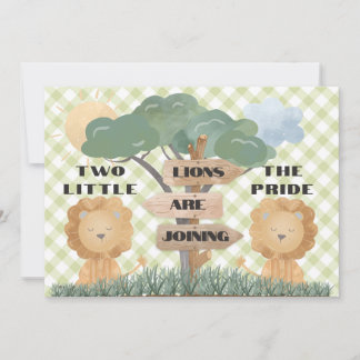 Convite Chá de fraldas do Boho Safari Twin Baby Lion Cubs