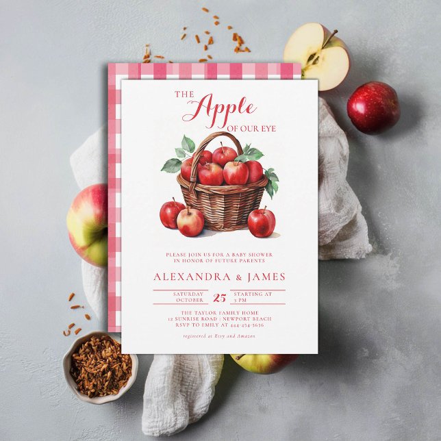 Convite Chá de fraldas do Casal do Codificador de Maçã de  (harvest baby shower invitation coed couple fall autumn apple of our eye gender neutral modern)