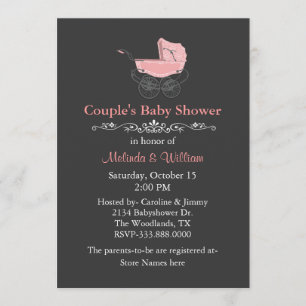 Convite Chá de fraldas do Casal do Estilo de Vintage Cinz