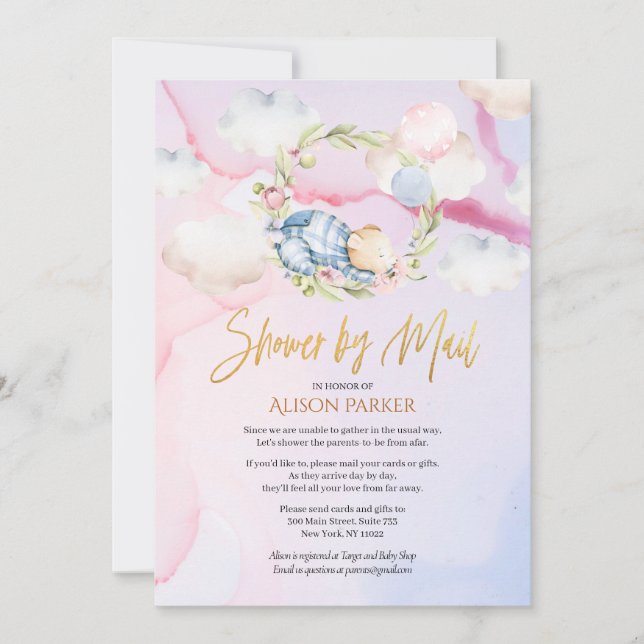 Convite Chá de fraldas do Céu Rosa do Urso da Madeira Cach (Frente)