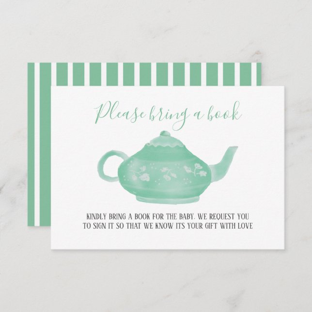 Convite Chá de fraldas do Chique Tea Party | Traga Um Livr (Frente/Verso)