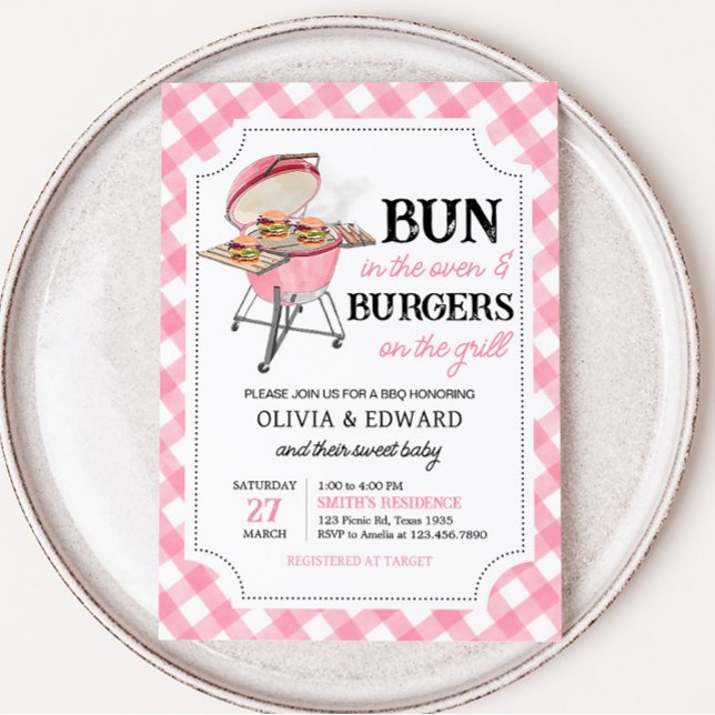 Convite Chá de fraldas do CHURRASCO do Burger Rosa (Girl Backyard BBQ Baby Shower Invitation)