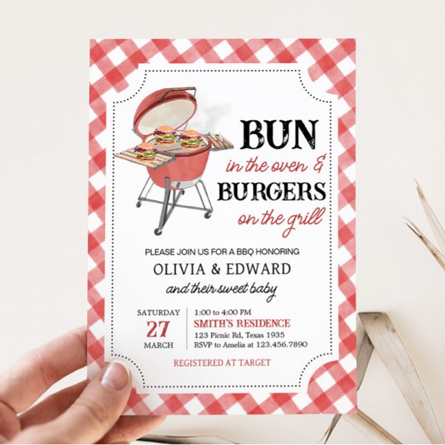 Convite Chá de fraldas do CHURRASCO do Burger Vermelho (Backyard BBQ Baby Shower Invitation)