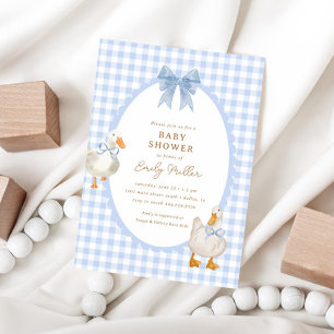 Convite Chá de fraldas do coquete do ganso Xadrez azul
