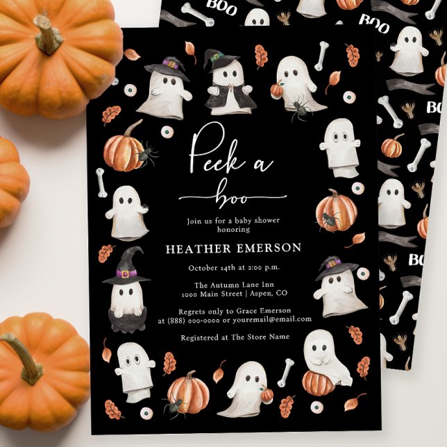 Convite Chá de fraldas do Dia das Bruxas Negro (Black Halloween Baby Shower Invitation
)