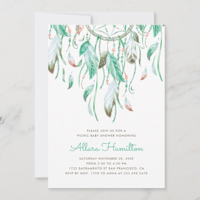 Convite Chá de fraldas do Dreamcatcher (Frente)