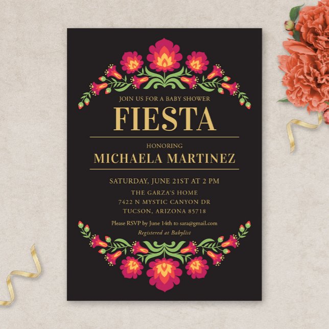 Convite Chá de fraldas do Fiesta Mexicano, Red Floral (Red Floral Mexican Fiesta Baby Shower Invitation)
