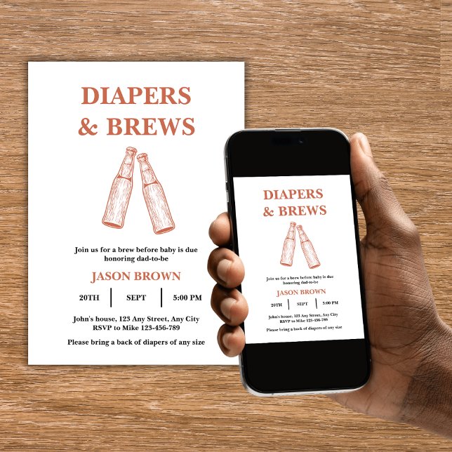 Convite Chá de fraldas do Fralda & Break Party (Diapers & Brews Party Man Baby Shower Invitation)