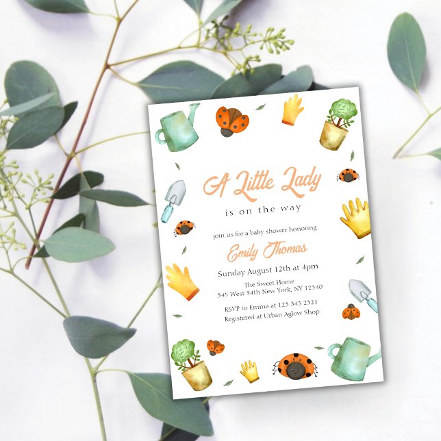 Convite Chá de fraldas do Jardim de Ladybug Greenery (Greenery Little Ladybug Garden Baby Shower Invitation)