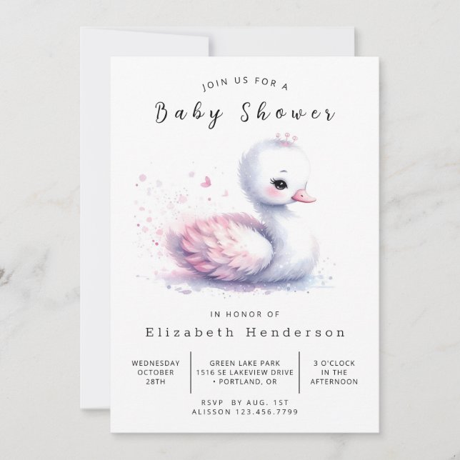 Convite Chá de fraldas do Lago Digital Swan (Frente)