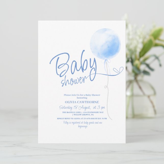 Convite Chá de fraldas do Menino Azul Mínimo e Bonito (Em pé/Frente)