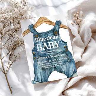 Convite Chá de fraldas do Modern Denim Blue Jean Baby Boy
