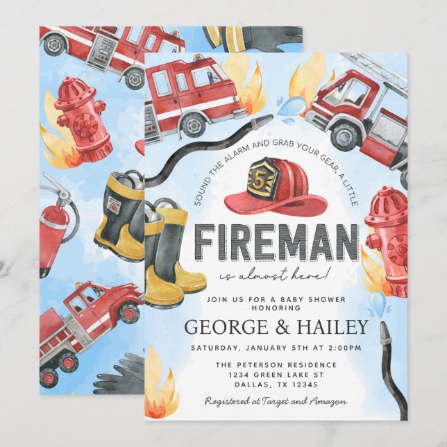 Convite Chá de fraldas do Motor de Fogo Vermelho (Frente/Verso)